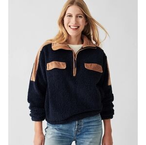 Faherty Navy and Tan Sherpa Jacket